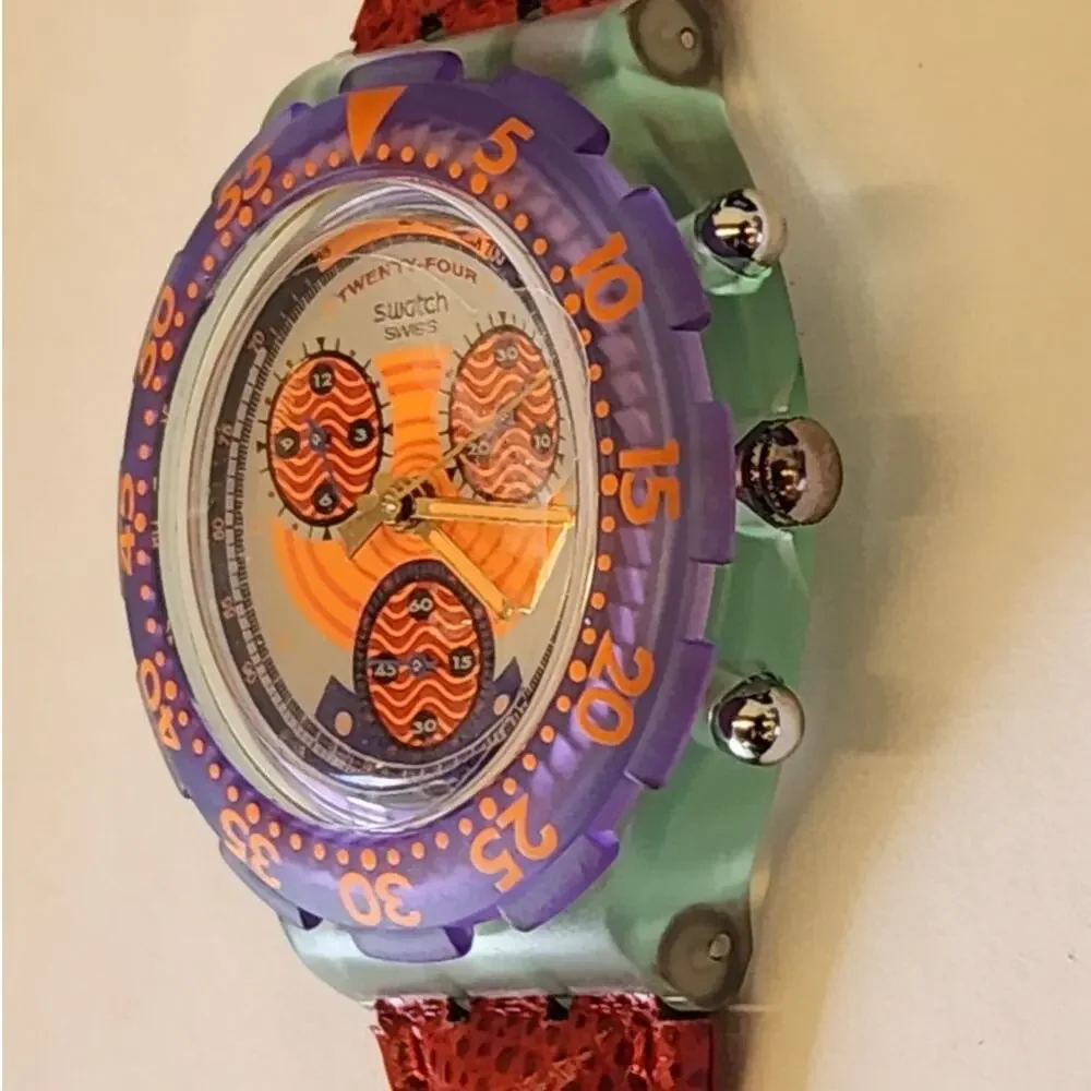 Swatch watch RED HARBOUR SBG100 1993 Aquachrono New old stock - Picture 4 of 9